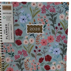 Clementine Paper inc 12-month Large Size Planner Jan- Dec 2026 Hard Teal Floral